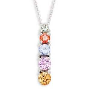 NWT orig $1350 Effy Multicolor Rainbow Sapphire 14KT White Gold Pendant 1.08 TCW